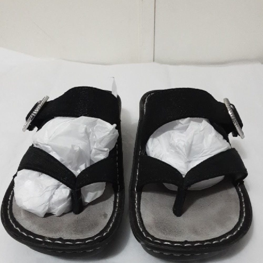 ALEGRIA Black Silver Metallic‎ Women's 36 Sandals